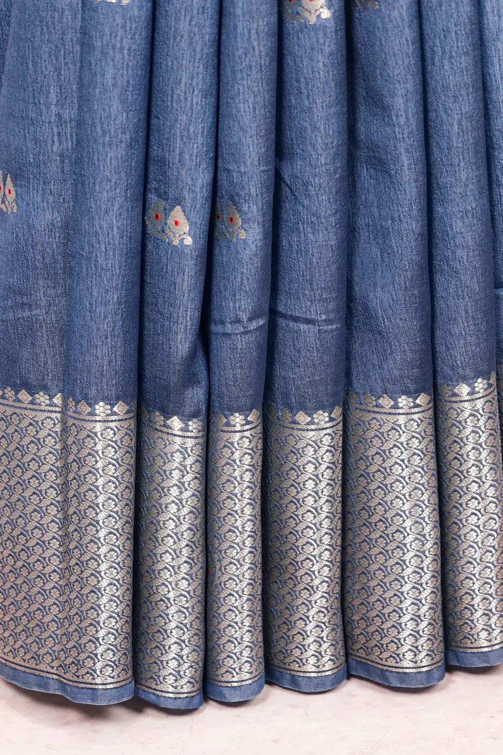 Ash Blue Semi Silk Saree