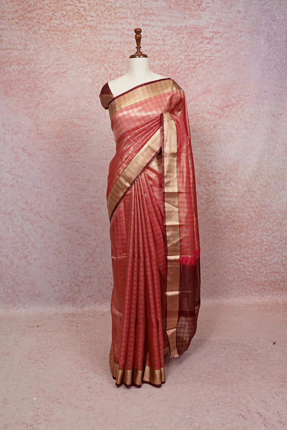 Coral Peach Semi Tissue Saree