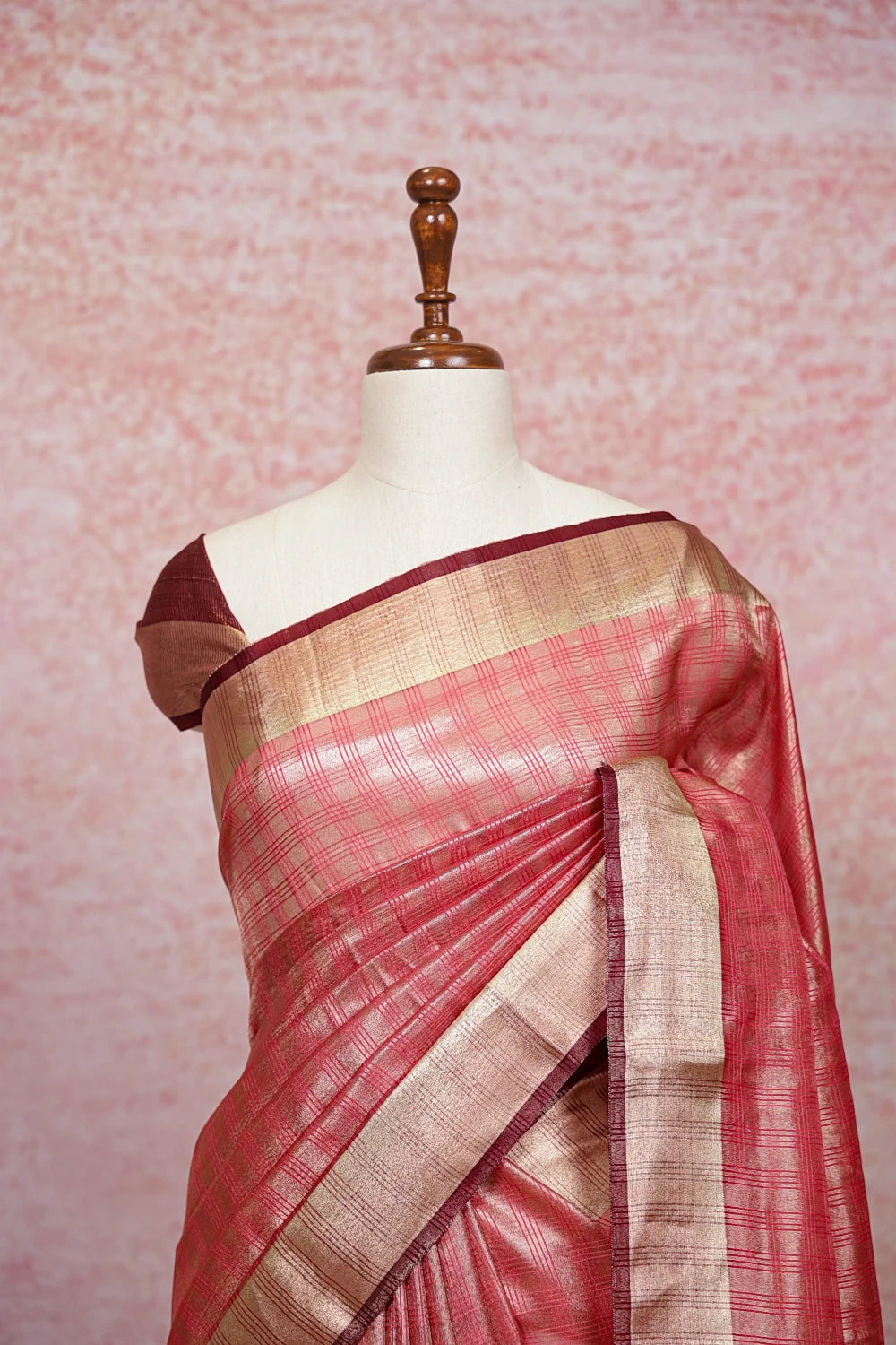 Coral Peach Semi Tissue Saree