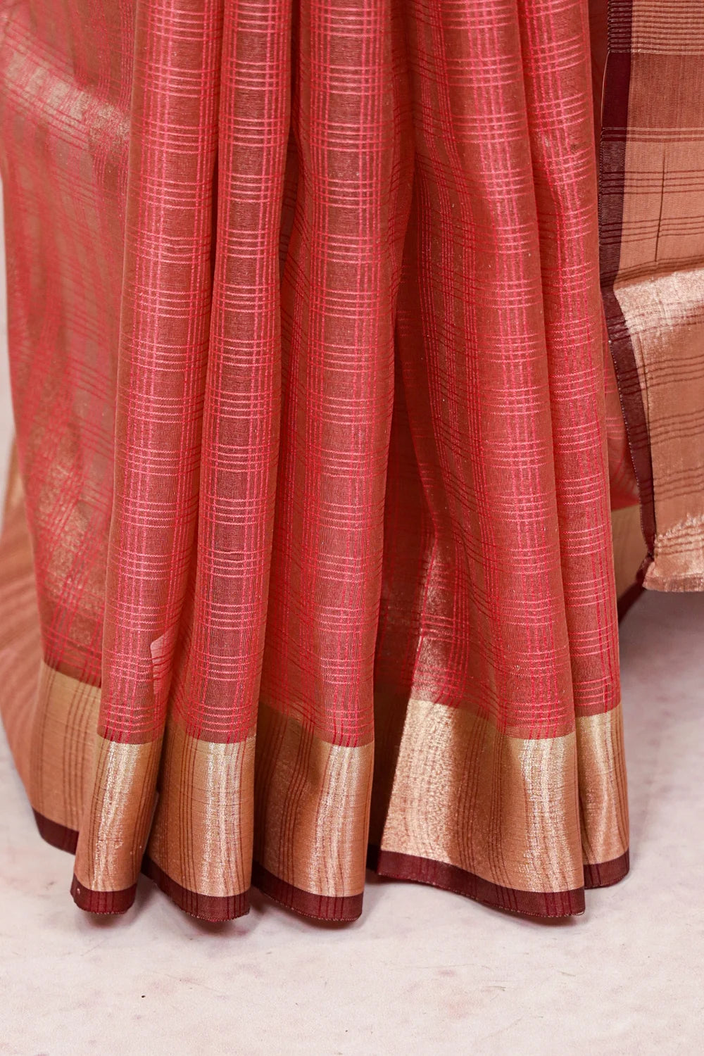 Coral Peach Semi Tissue Saree