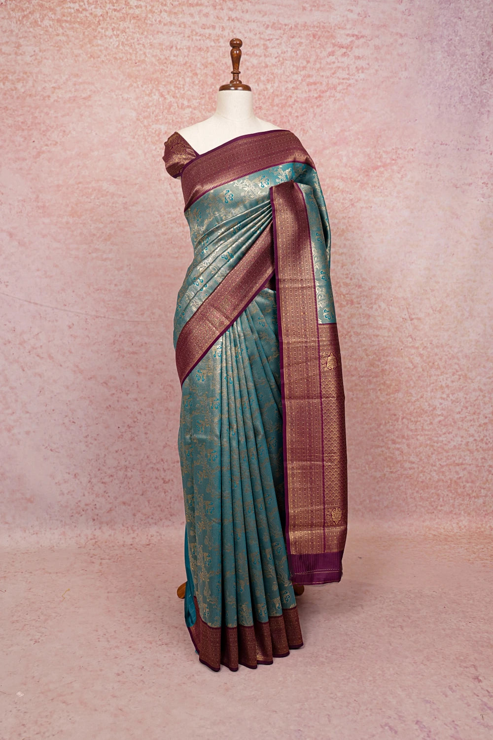 Peacock Blue Semi Silk Saree