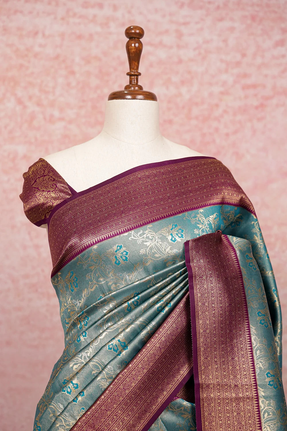 Peacock Blue Semi Silk Saree