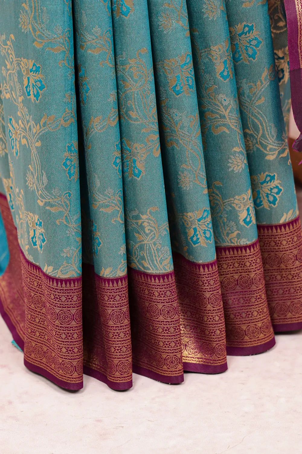 Peacock Blue Semi Silk Saree