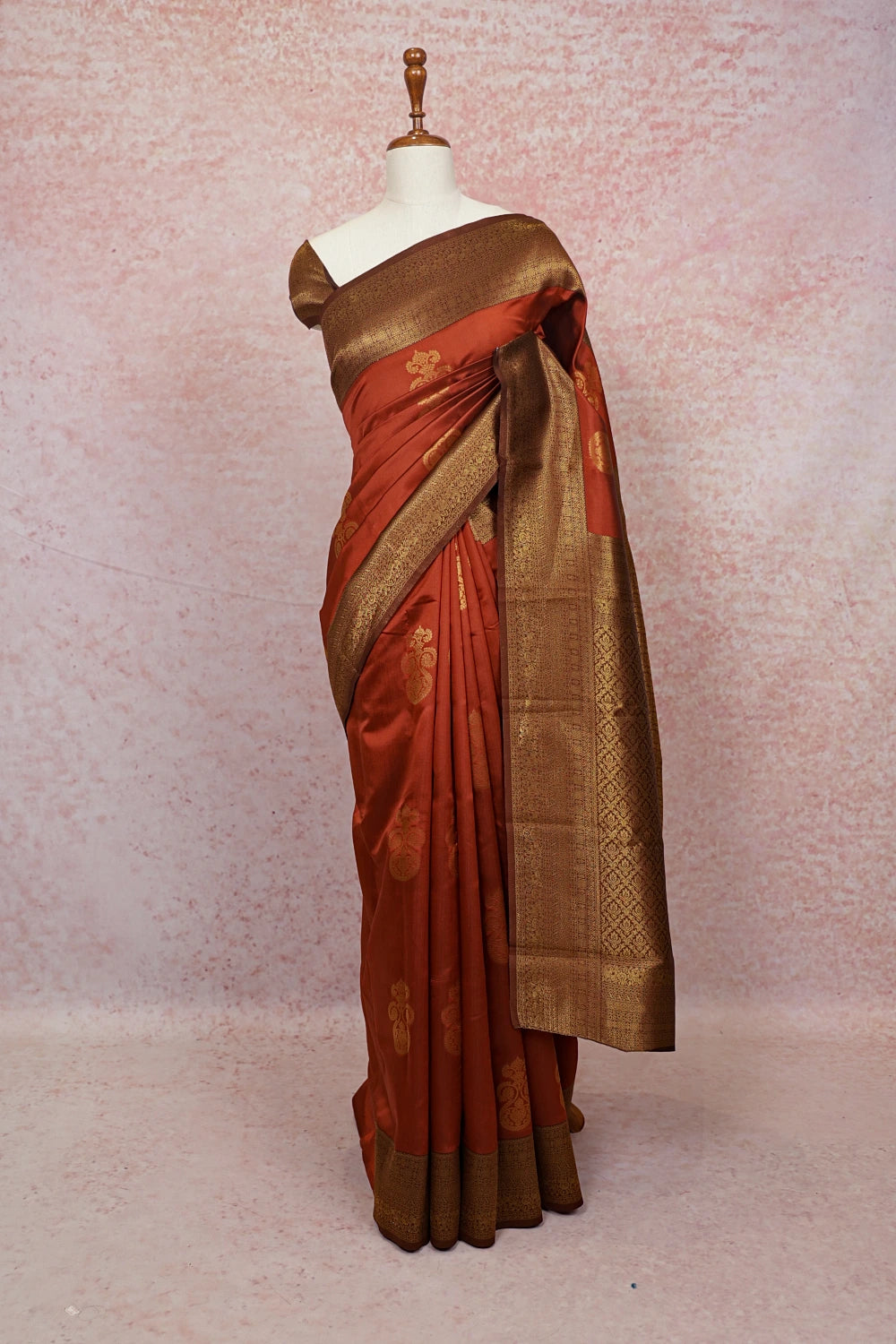 Rust Orange Semi Silk Saree