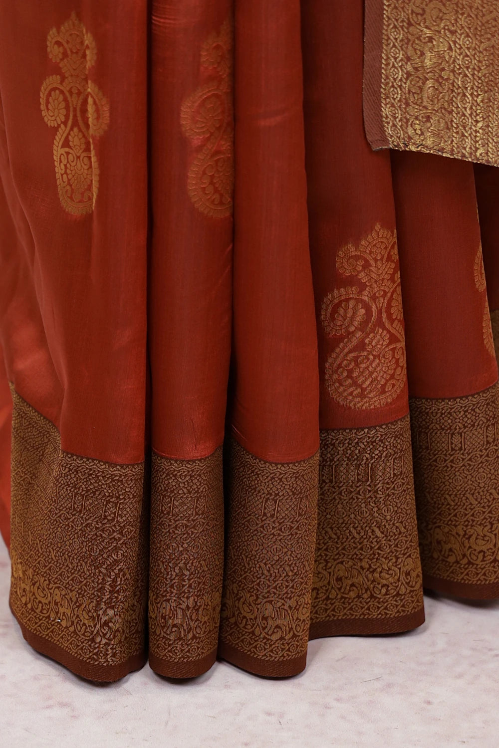 Rust Orange Semi Silk Saree