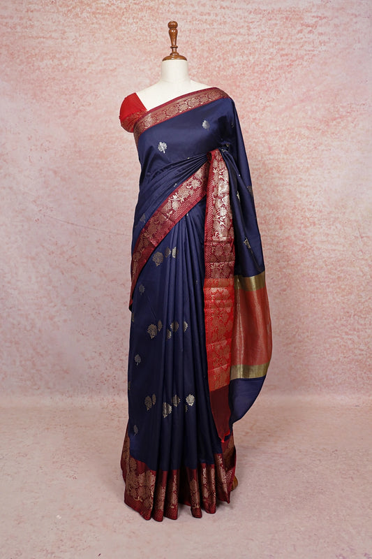 Navy Blue Semi Silk Saree