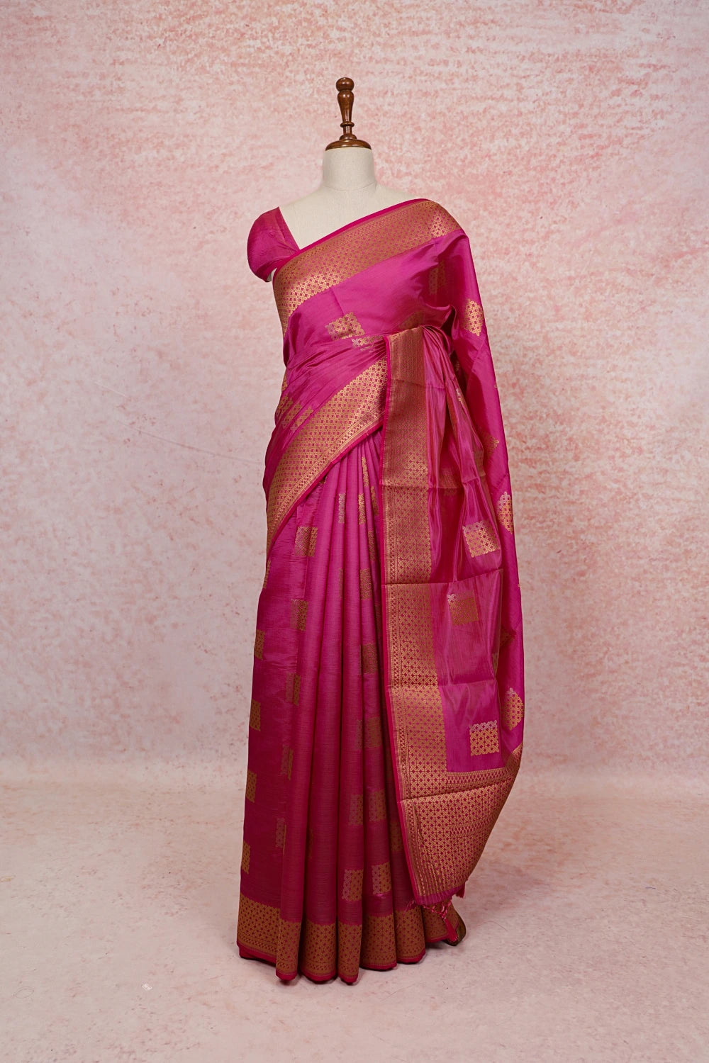 Magenta Pink Art Silk Zari Work Saree with zari border - Seematti