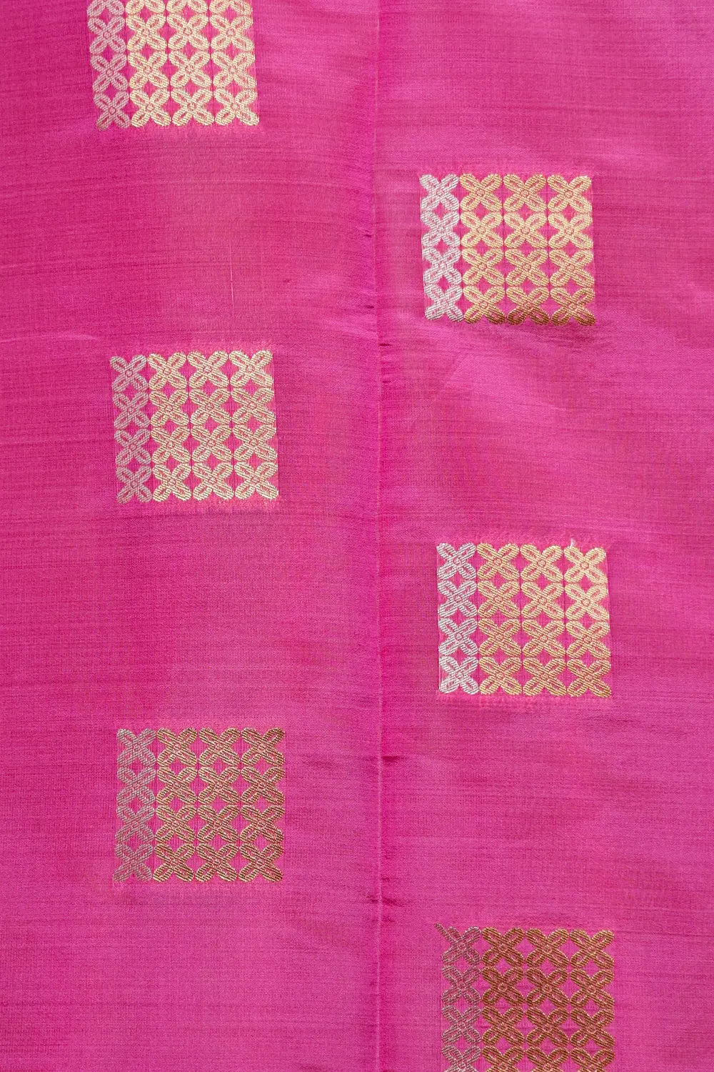 Magenta Pink Art Silk Zari Work Saree fabric texture, gold zari detail
