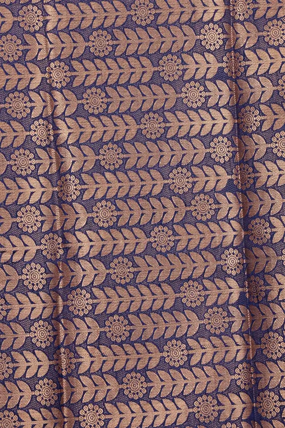 Navy Blue Semi Silk Zari Work Saree fabric texture, gold zari detail