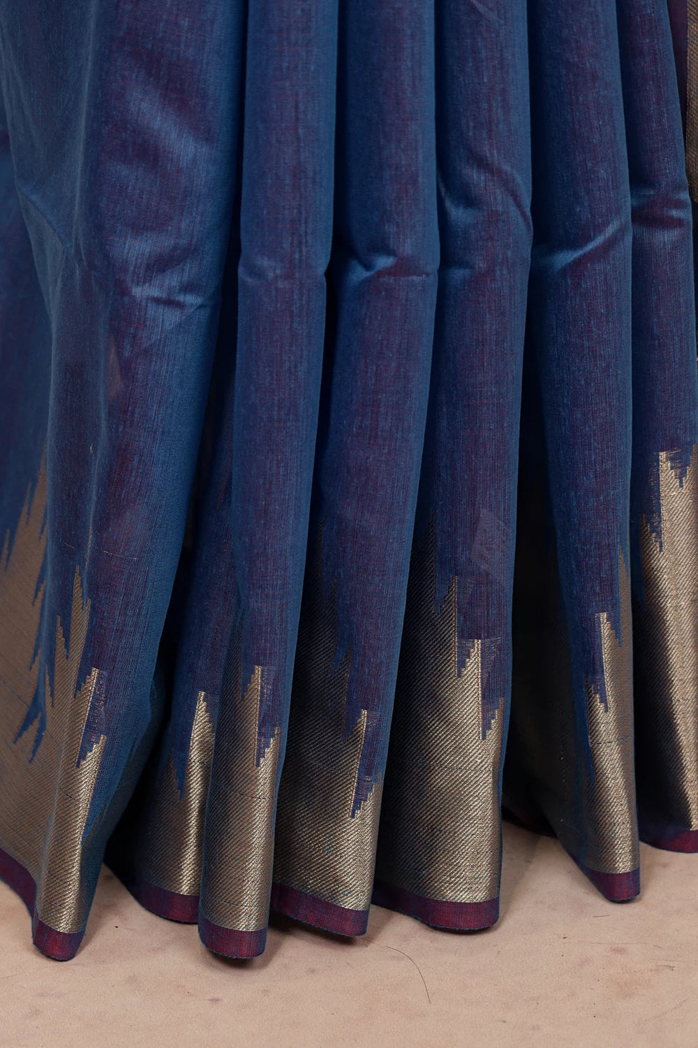 Blue Semi Silk Plain Body Saree With Temple Border - Seematti