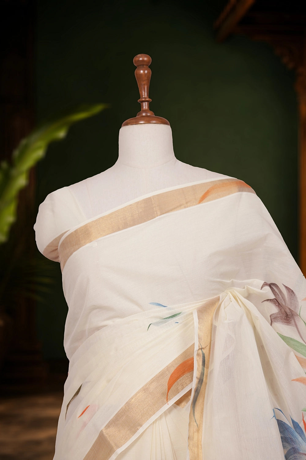 Off White Cotton Kerala Saree