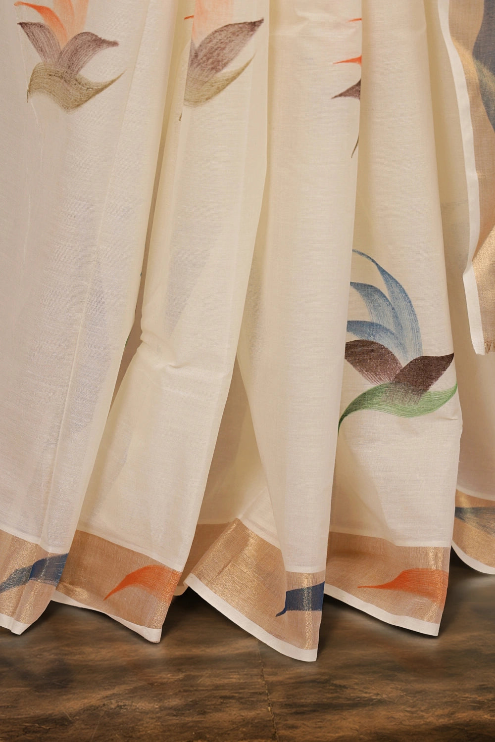 Off White Cotton Kerala Saree