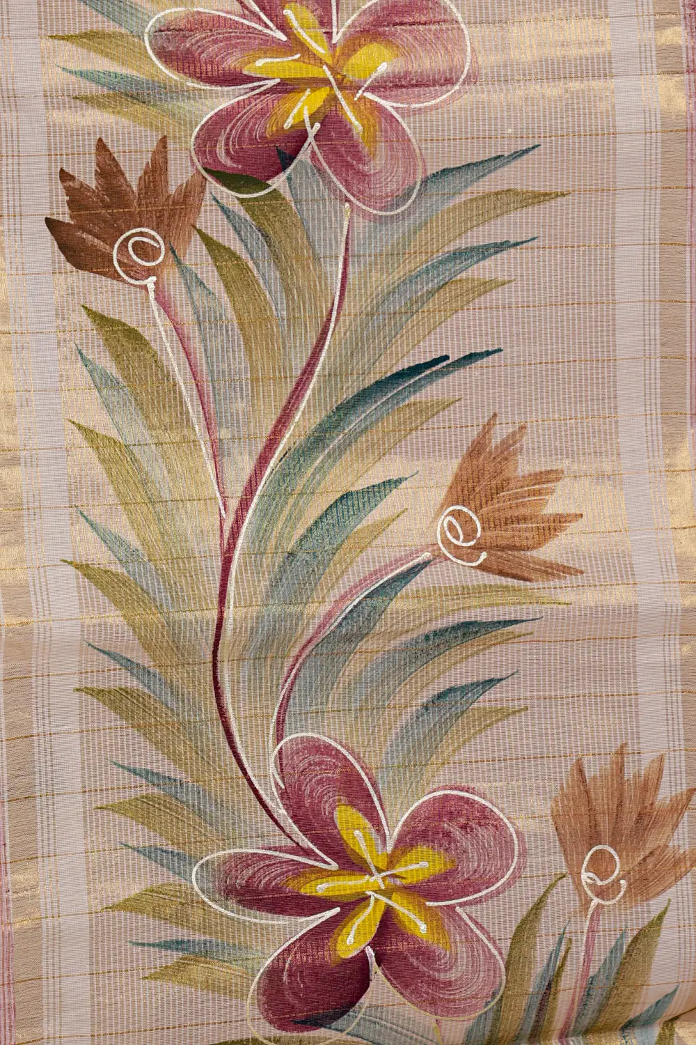 Off White Cotton Kerala Saree