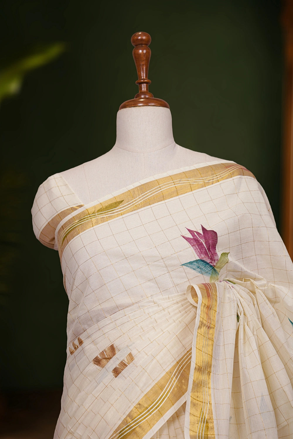 Off White Cotton Kerala Saree
