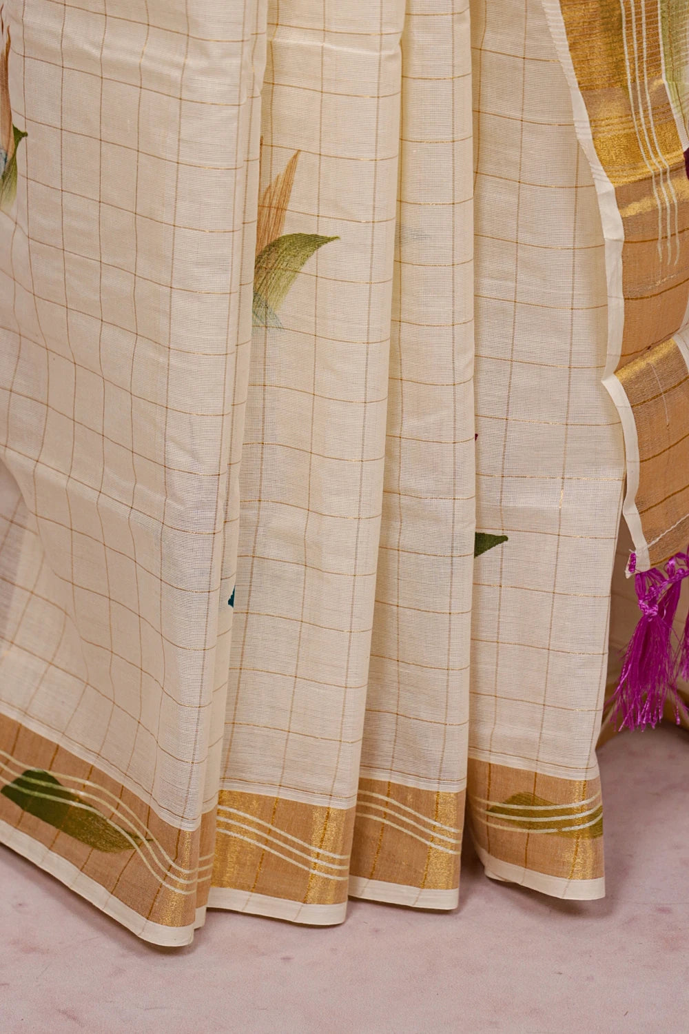 Off White Cotton Kerala Saree