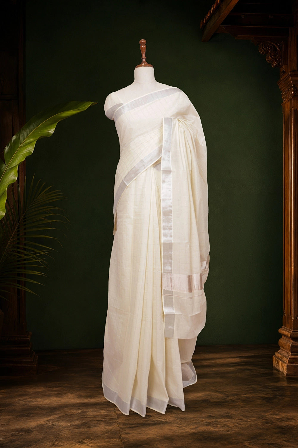 Off White Cotton Kerala Saree