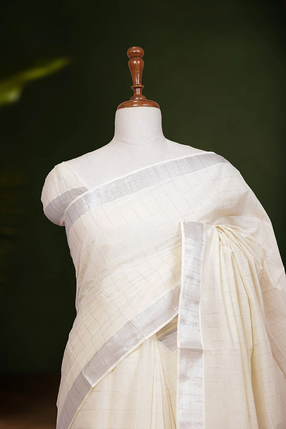 Off White Cotton Kerala Saree