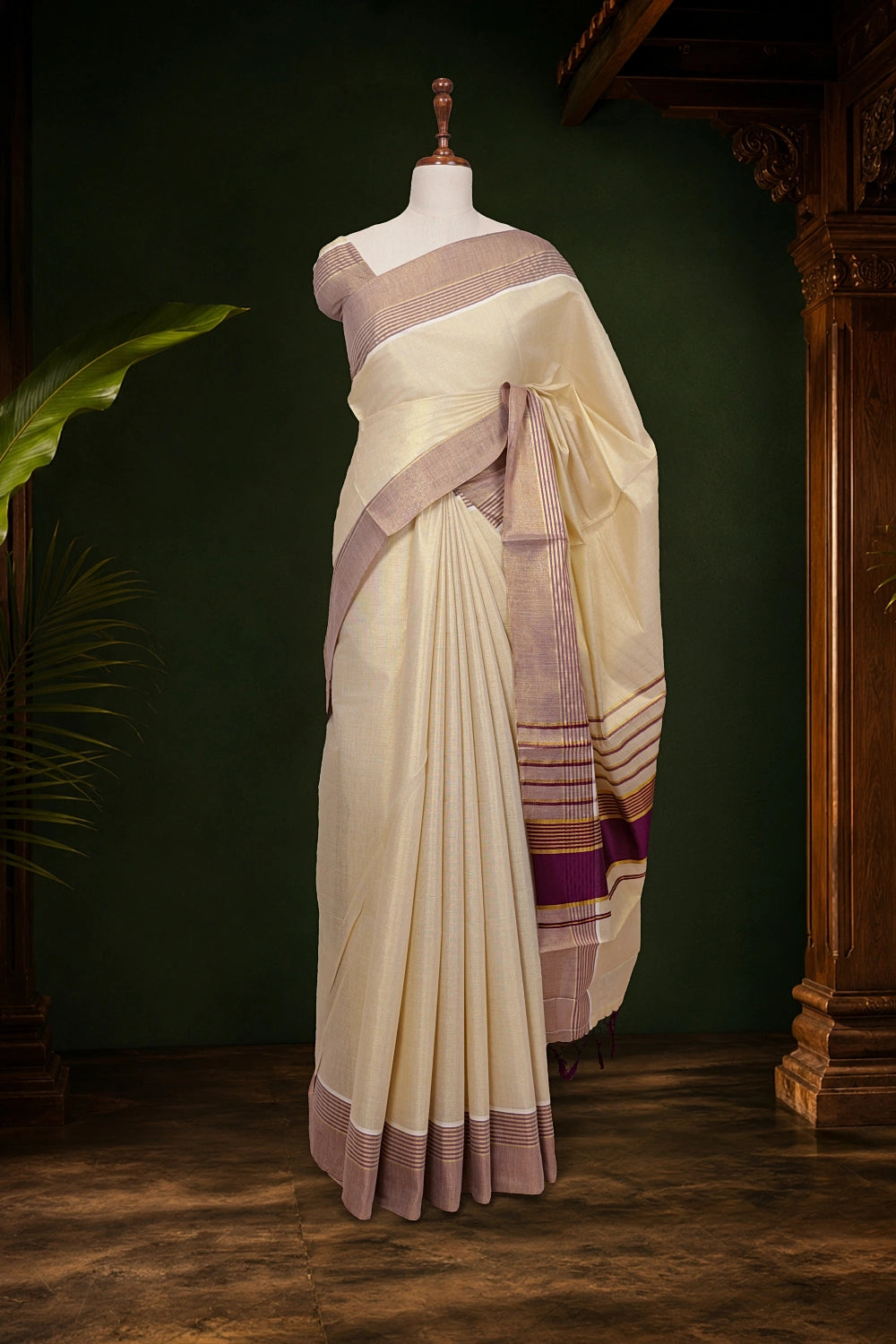 Golden Tissue Kerala Saree.