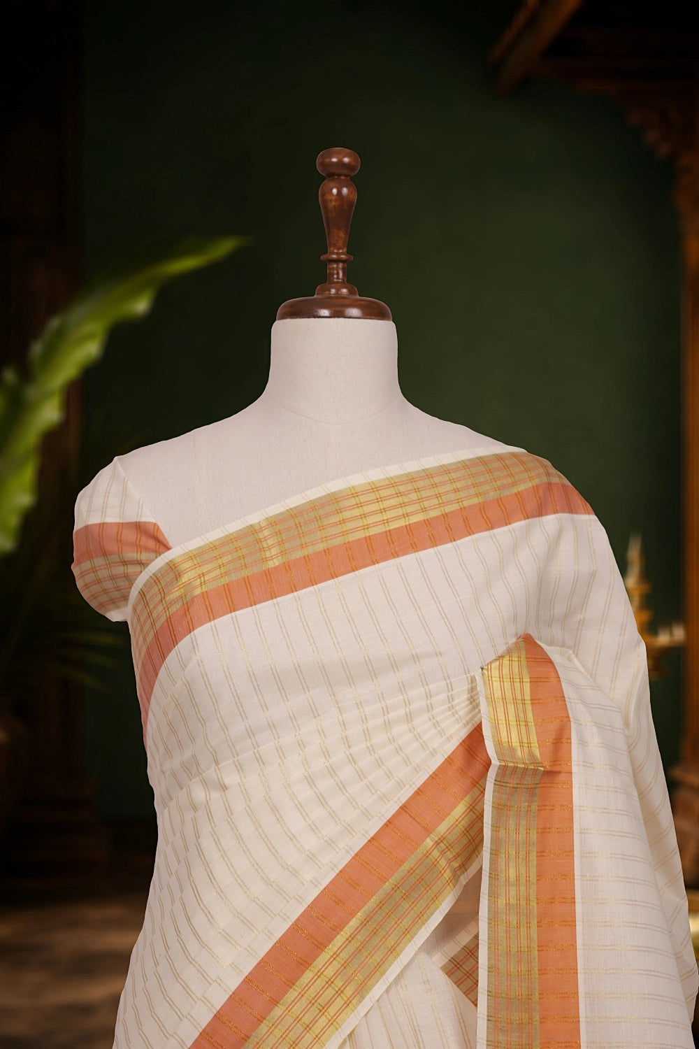 Off White Cotton Kerala Saree