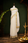Off White Cotton Kerala Saree - Seematti