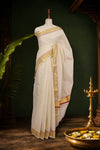 Off White Cotton Kerala Saree - Seematti