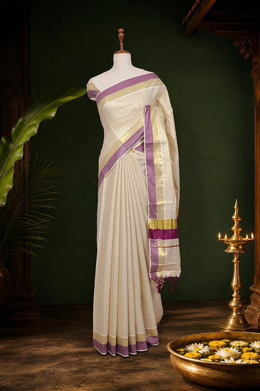 Golden Tissue Kerala saree - Seematti