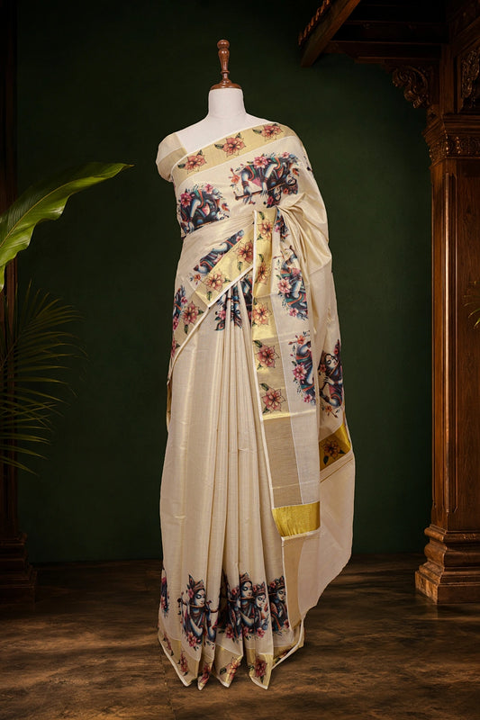 Golden Tissue Kerala Saree - Seematti