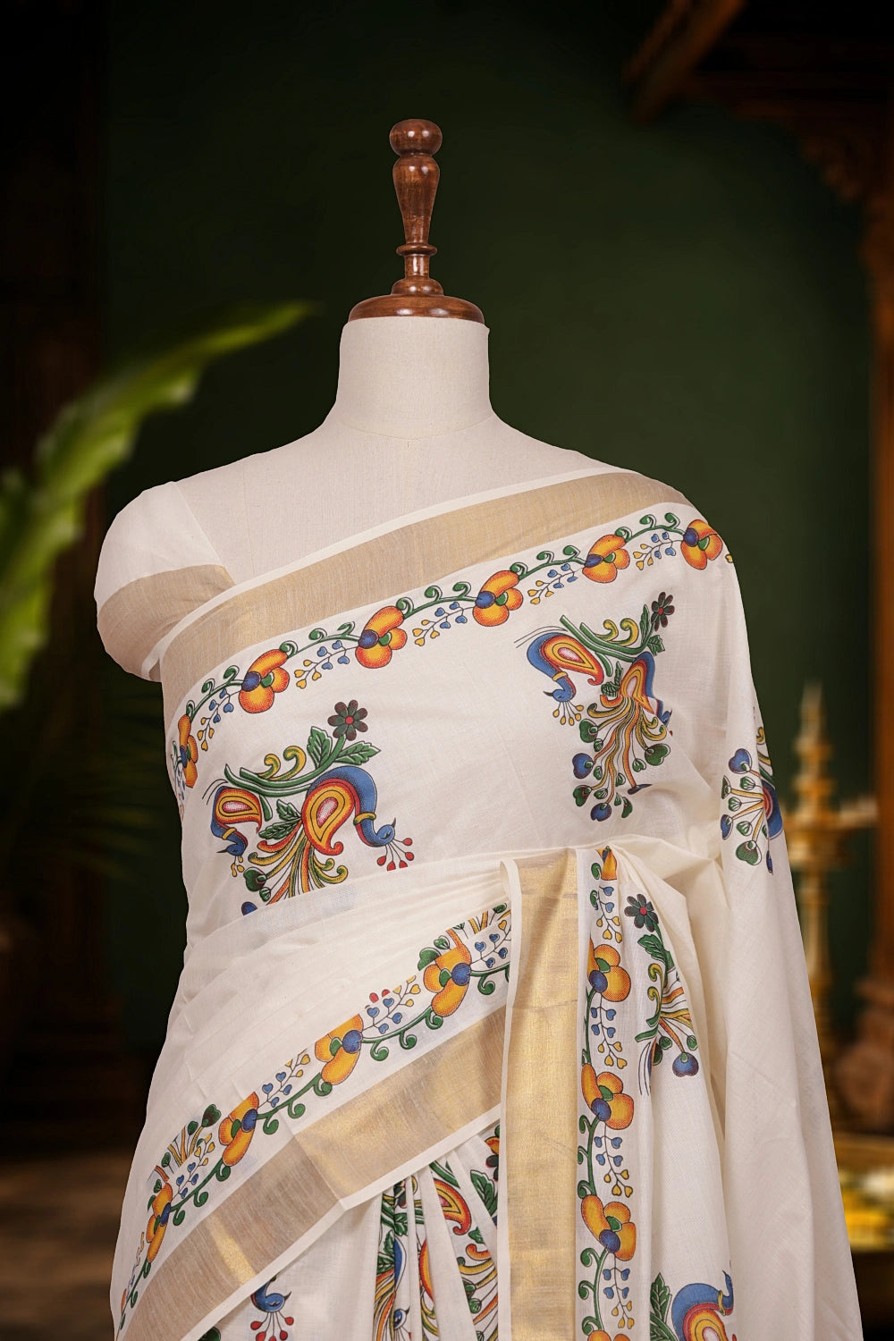 Off White Cotton Kerala Saree
