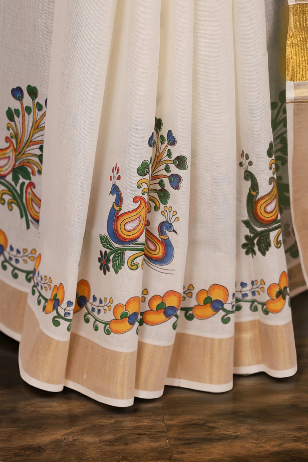 Off White Cotton Kerala Saree