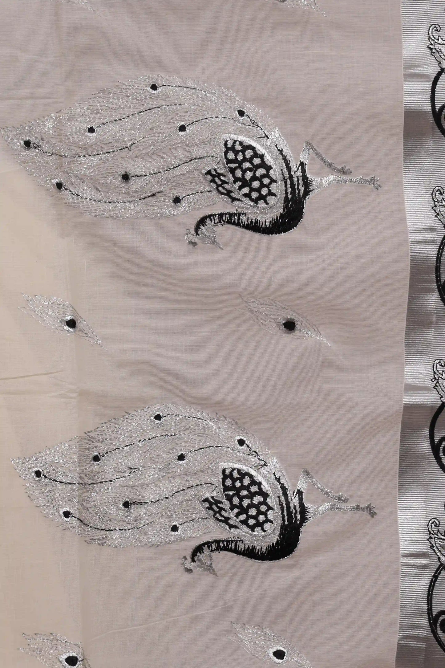 Off White Cotton Kerala Saree