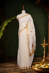 Off White Cotton Kerala Saree - Seematti