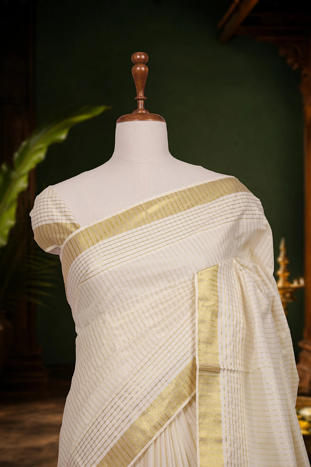 Off White Cotton Kerala Saree