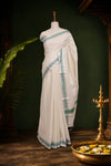 Off White Cotton Kerala Saree - Seematti