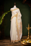 Off White Cotton Kerala Saree - Seematti