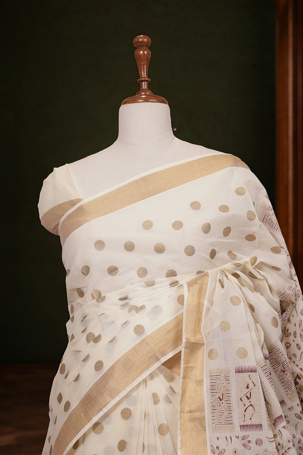 Off White Cotton Kerala Saree