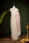 Off White Cotton Dots Kerala Saree With Golden Border - Seematti