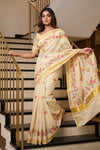 Golden Tissue Kerala Saree with floral print - Seematti