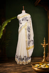 Off White Cotton Kerala Saree - Seematti