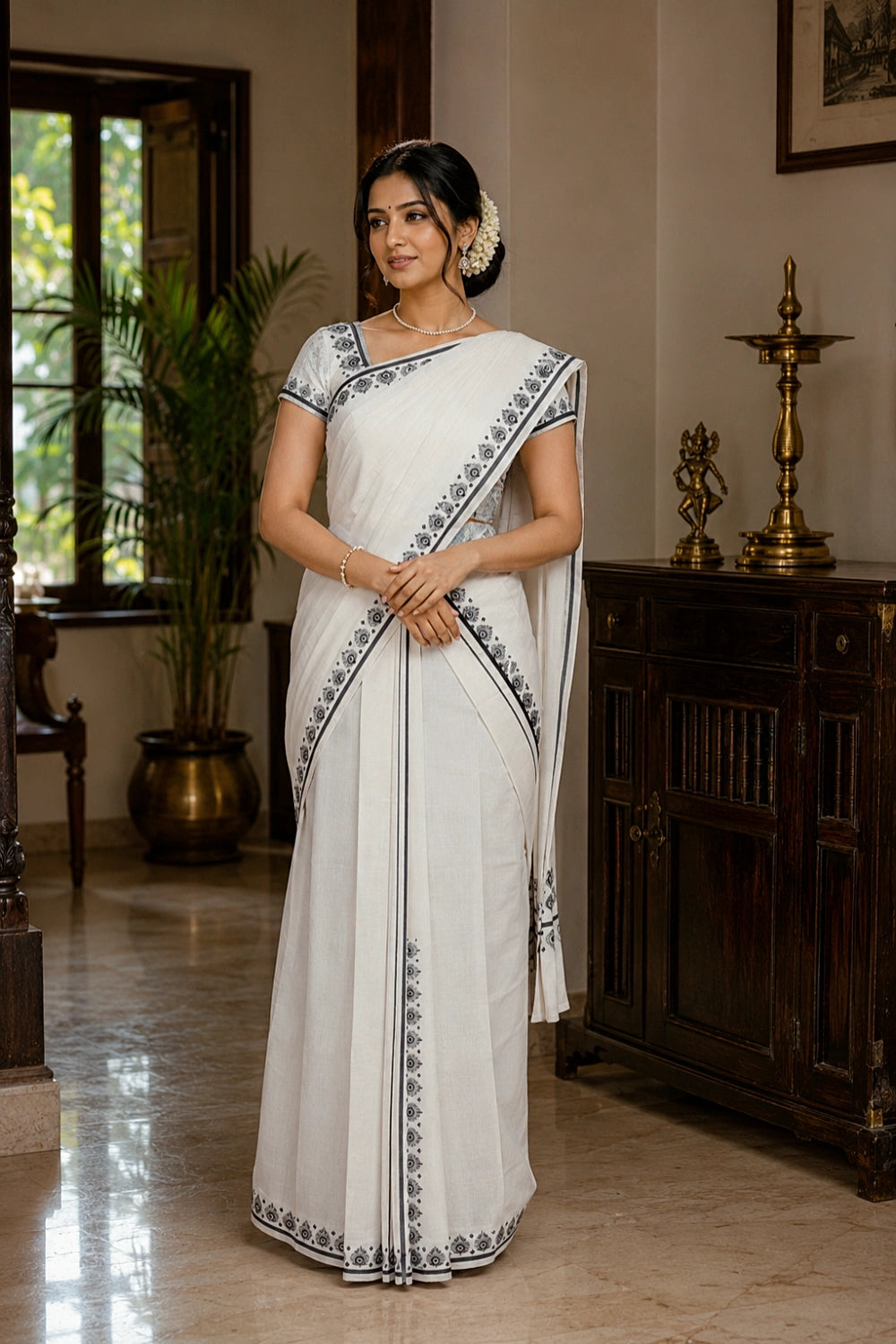 Off White Cotton Set Mundu