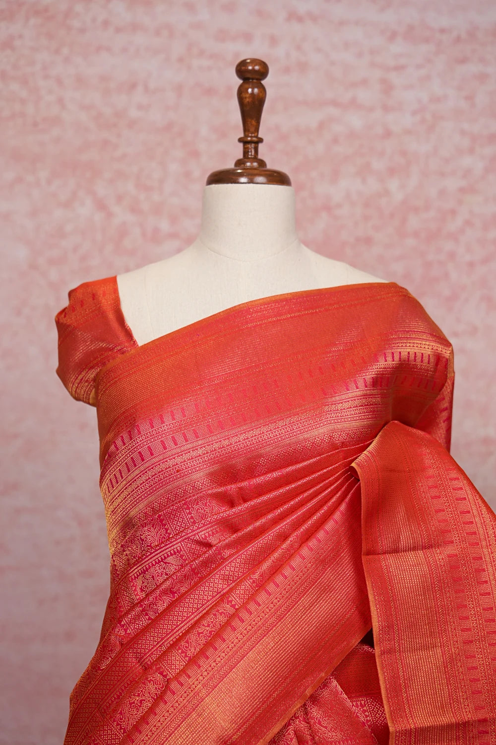 Carrot Peach Kancheepuram Silk Saree