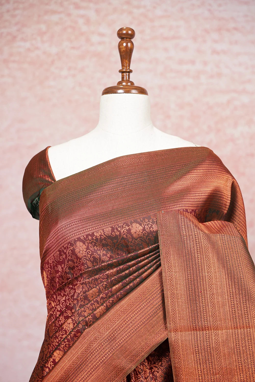 Bottle Green And Maroon Kancheepuram Silk Saree