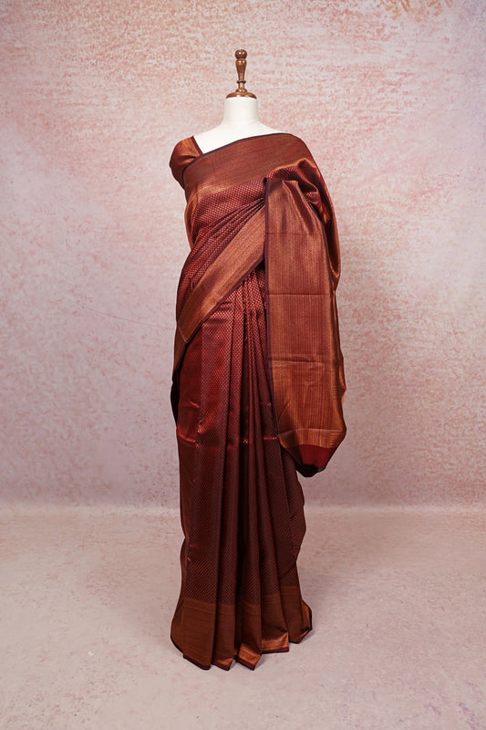 Maroon Kancheepuram Silk Saree with designer border - Seematti