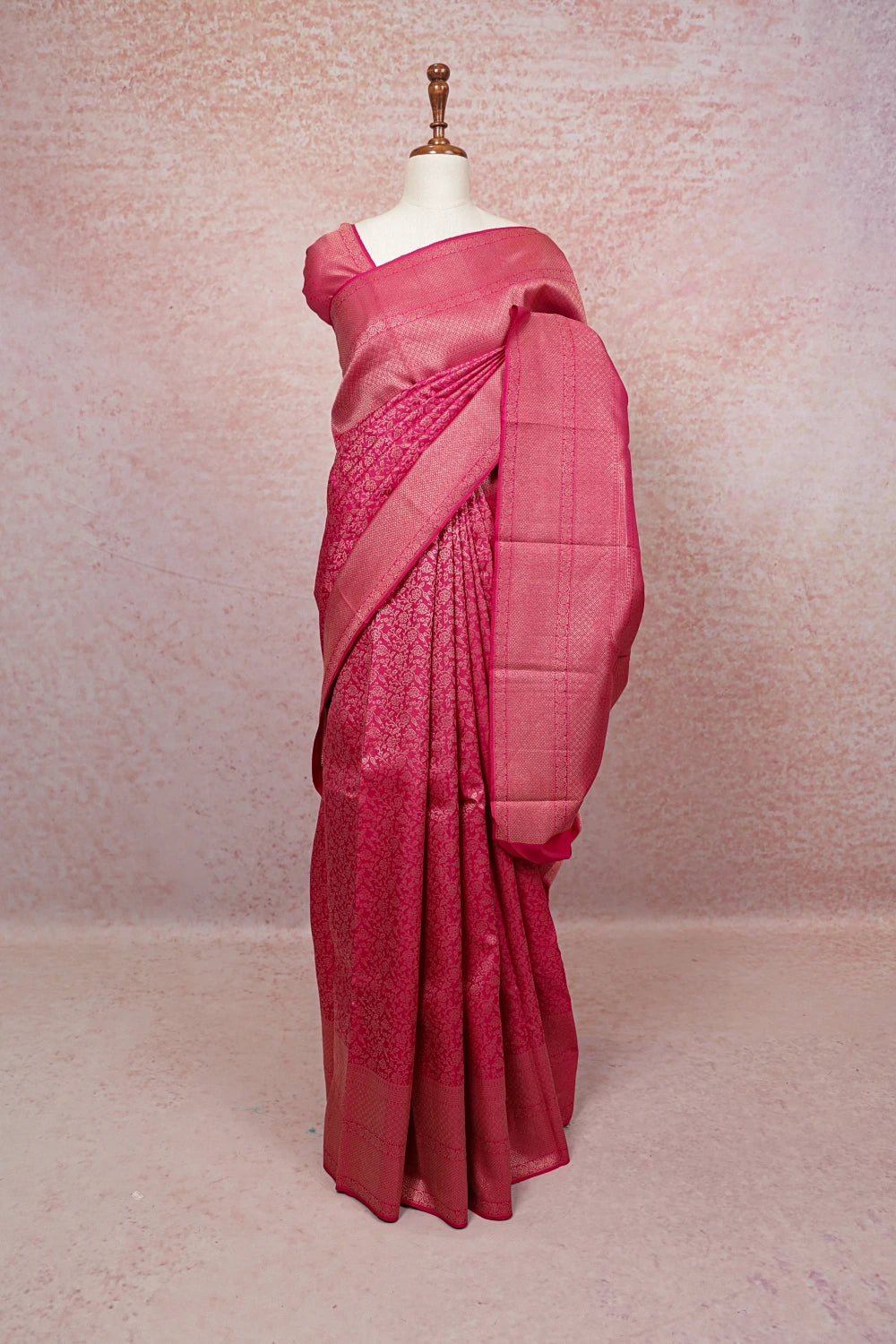 Pink Kancheepuram Silk Saree with designer border - Seematti