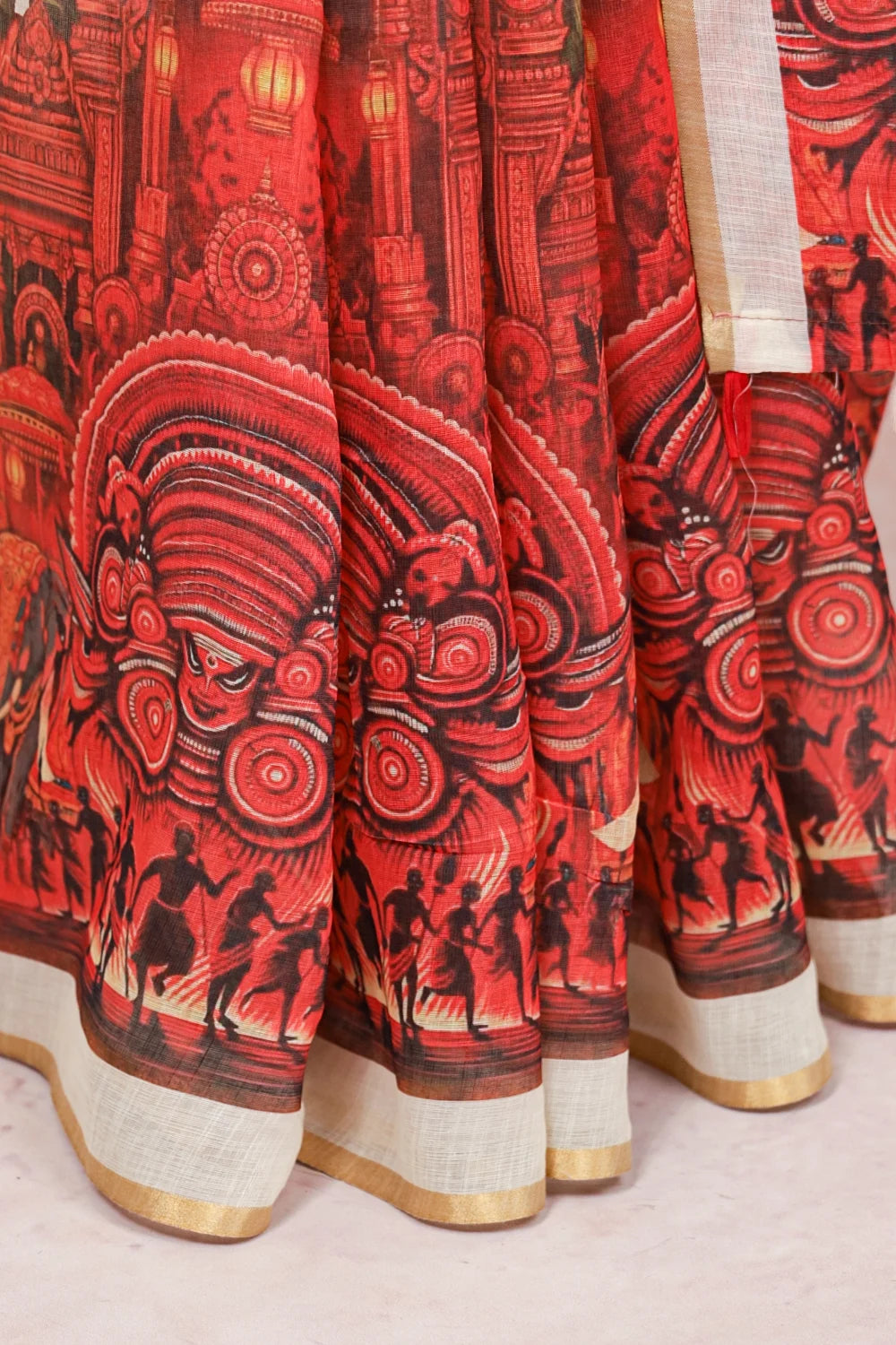 Off White Semi Linen Kerala Saree