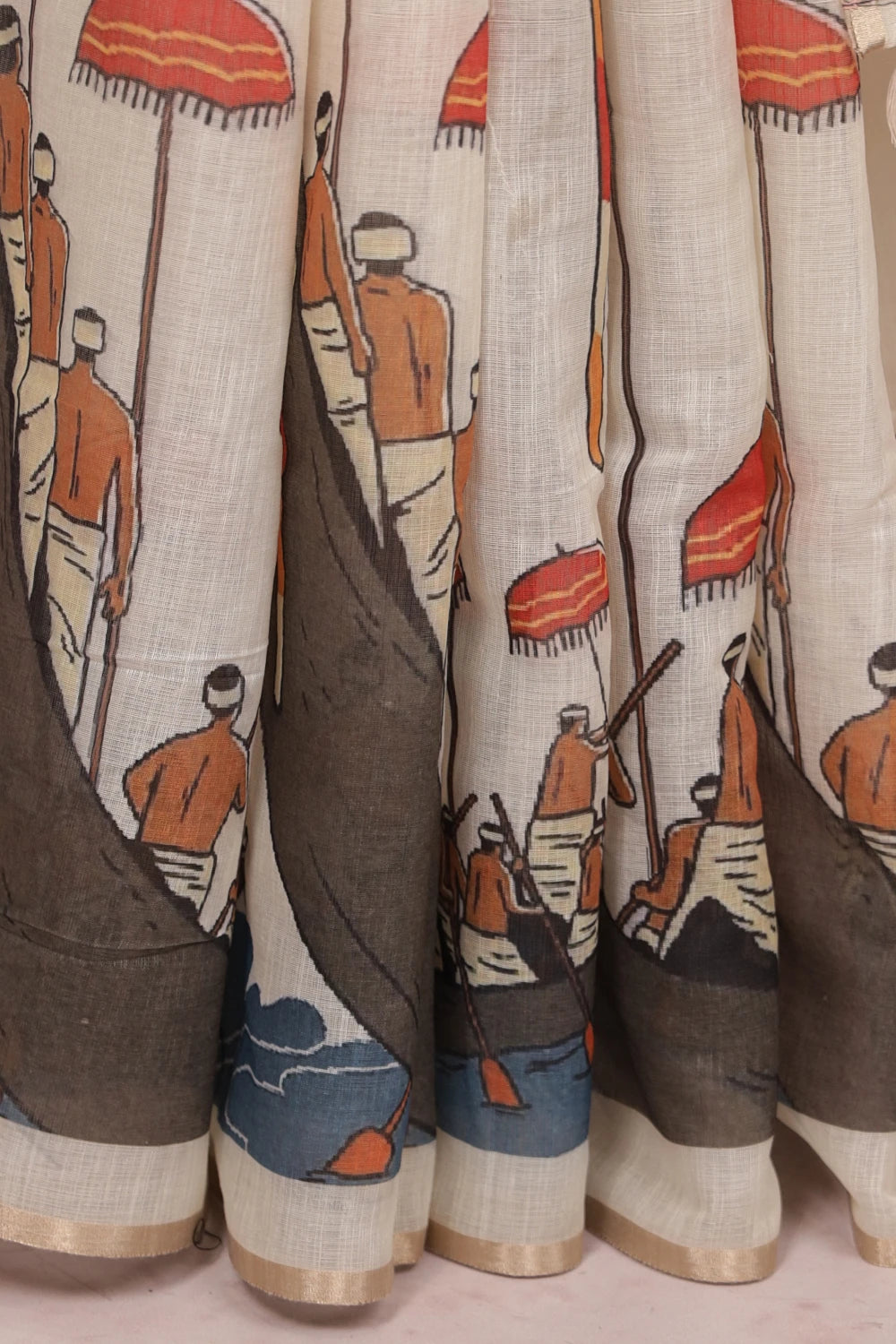 Off White Semi Linen Kerala Saree