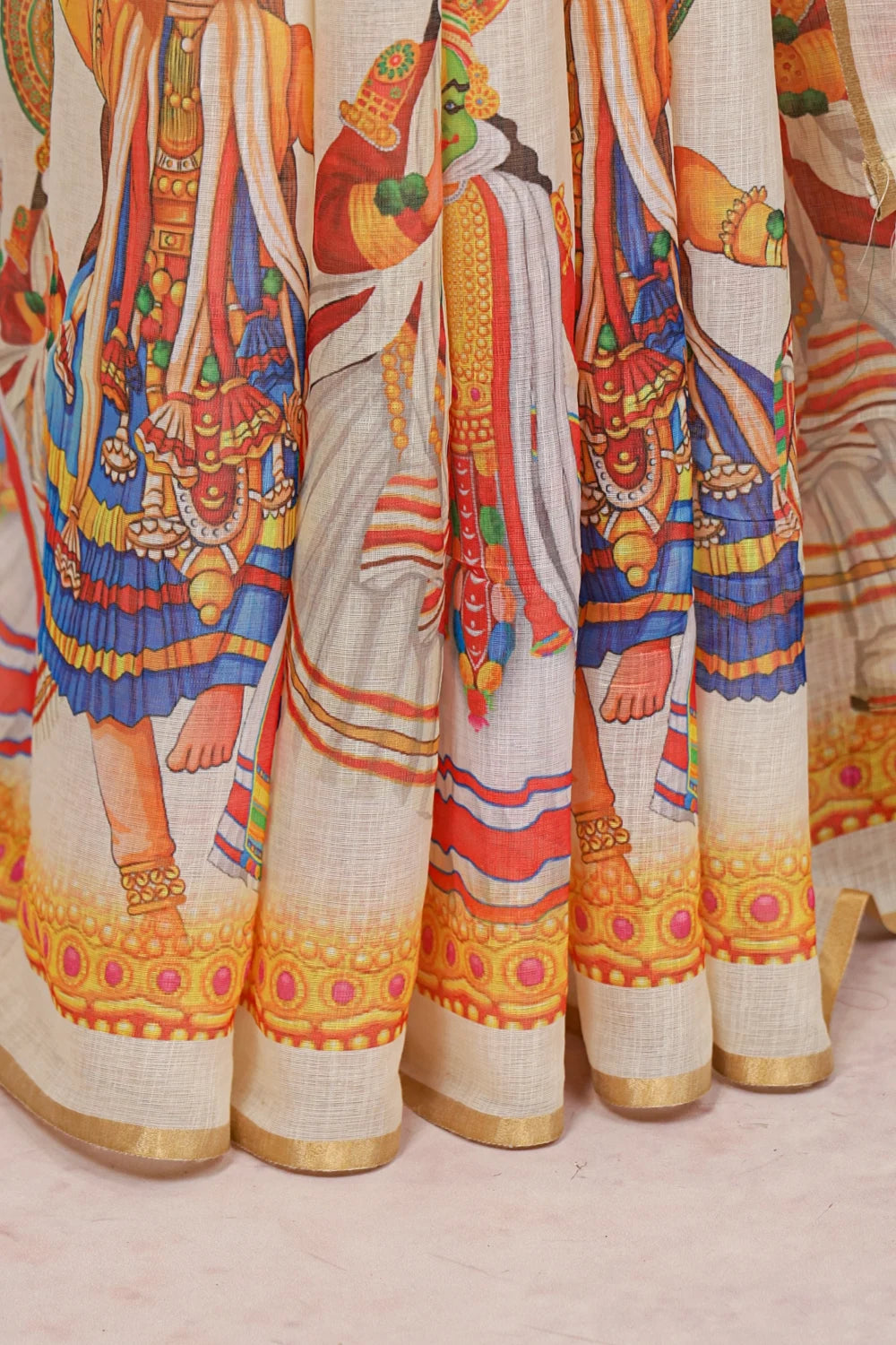 Off White Semi Linen Kerala Saree