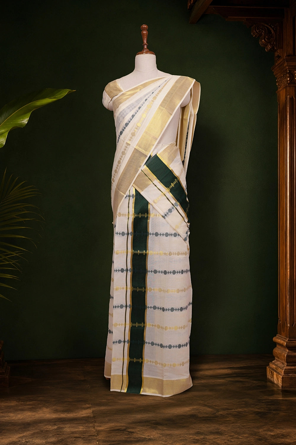 Off White Cotton Kerala Saree