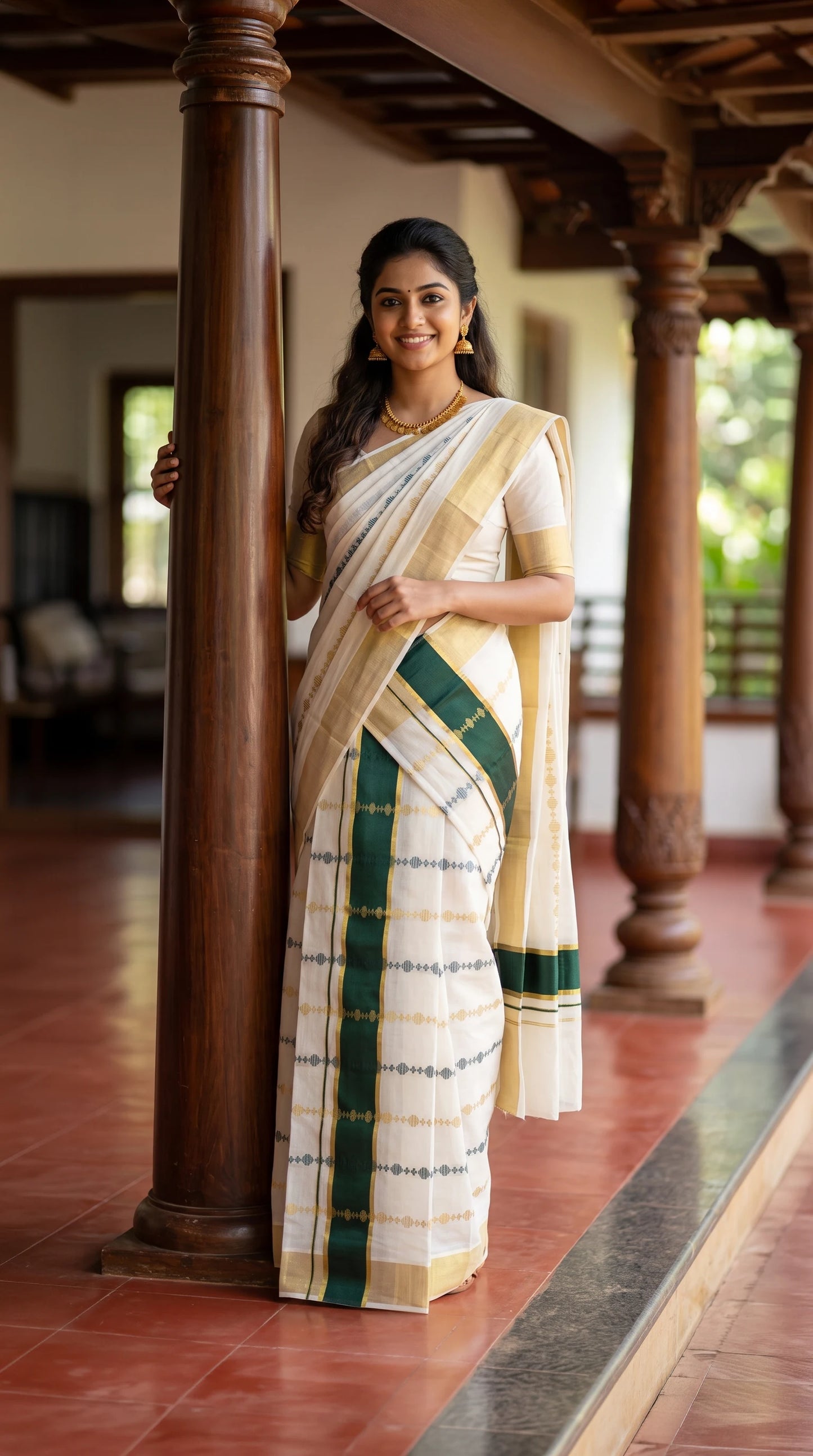 Off White Cotton Kerala Saree
