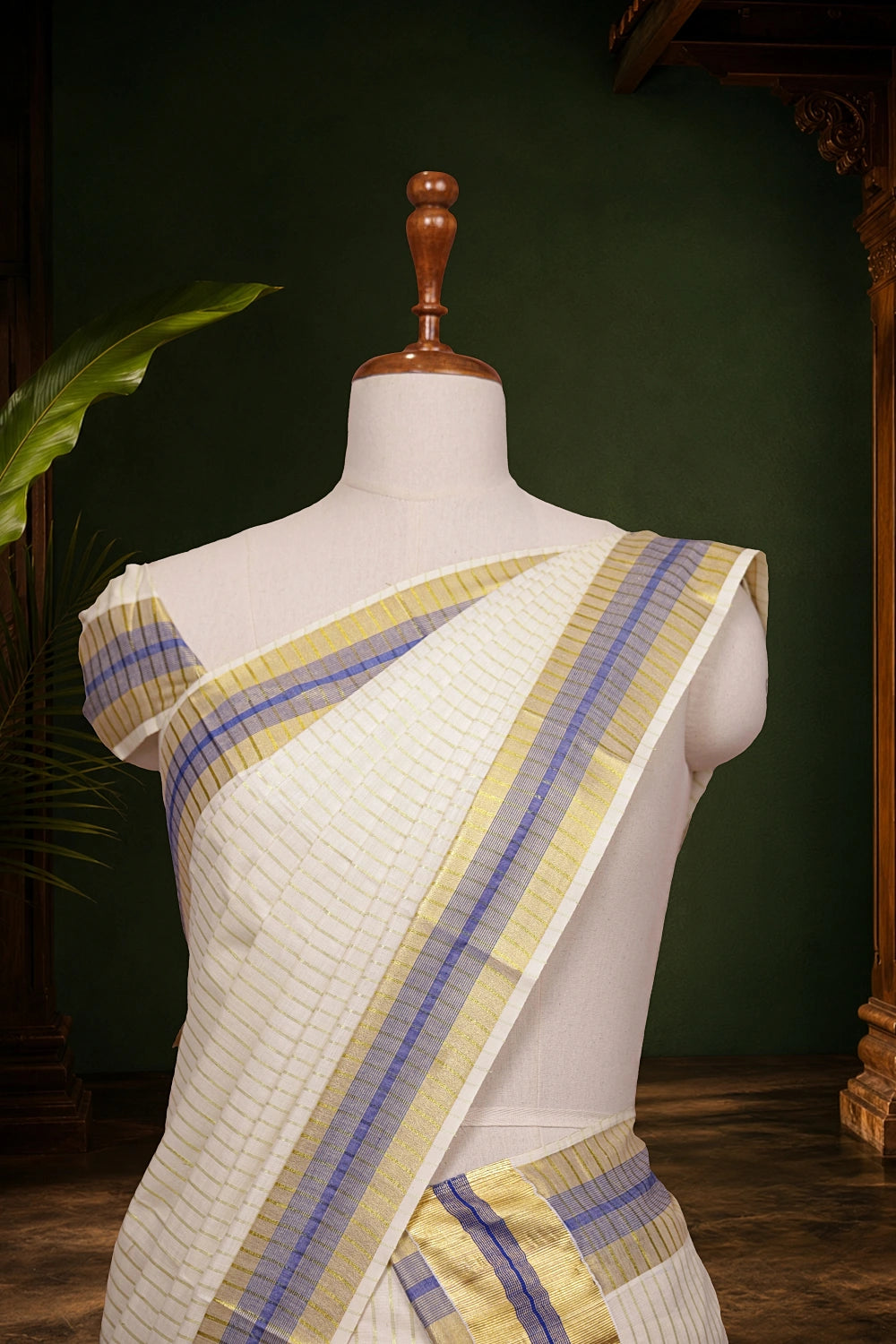 Off White Cotton Kerala Set Mundu