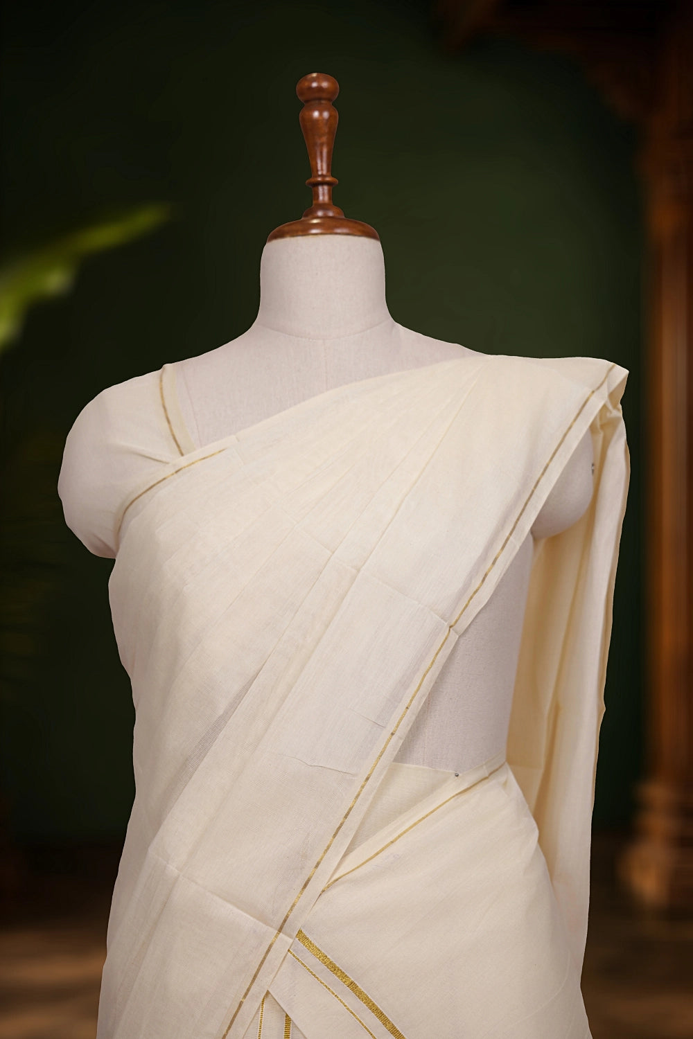 Off White Cotton Kerala Set Mundu